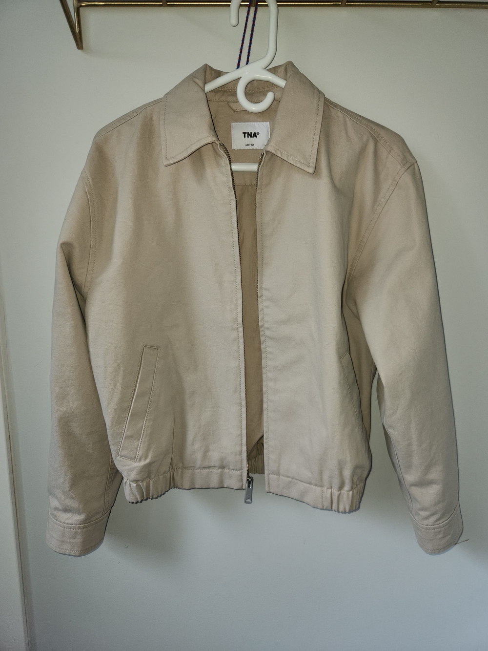 TNA Neutral Beige Zip-Up Bomber Jacket